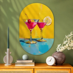 Glazen - Cocktail - Citroen - Kers Wandcirkel Ovaal Glas middel -sfeer2
