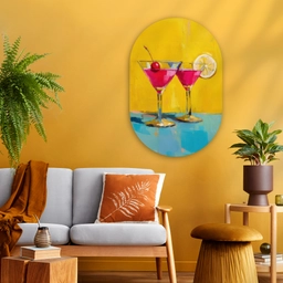 Glazen - Cocktail - Citroen - Kers Wandcirkel Ovaal Glas middel -sfeer4