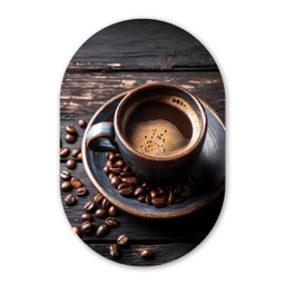 Kop - Koffie - Hout - Bonen Wandcirkel Ovaal Glas middel -3d