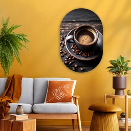 Kop - Koffie - Hout - Bonen Wandcirkel Ovaal Glas middel -sfeer4