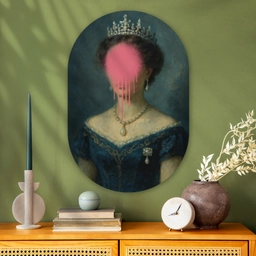 Kroon - Roze druipend verf - Portret Wandcirkel Ovaal Glas middel -sfeer2