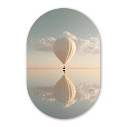 Luchtballon - Wolken - Water - Blauw Wandcirkel Ovaal Glas middel -3d