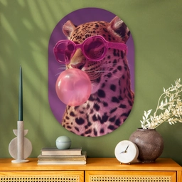 Panter - Zonnebril - Kauwgombel - Roze Wandcirkel Ovaal Glas middel -sfeer2