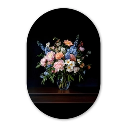 Pastel - Bloemen - Glazen - Vaas Wandcirkel Ovaal Glas middel -3d