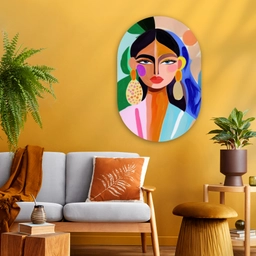 Portret - Vrouw - Modern Wandcirkel Ovaal Glas middel -sfeer4