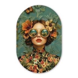 Vrouw - Bloemen - Vlinders - Natuur - Vintage Wandcirkel Ovaal Glas middel -3d