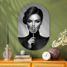 Vrouw - Lolly - Zwart Wandcirkel Ovaal Glas middel -sfeer2