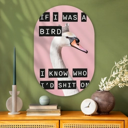 Zwaan - Vogel - Decoratie - Roze Wandcirkel Ovaal Glas middel -sfeer2