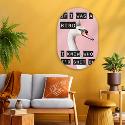 Zwaan - Vogel - Decoratie - Roze Wandcirkel Ovaal Glas middel -sfeer4