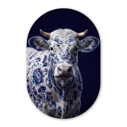 Koe - Delfts - Blauw - Artistiek Wandcirkel Ovaal Forex klein -3d