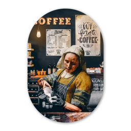 Melkmeisje - Barista - Koffie - Vintage - Kunst - Abstract - Schilderij - Oude meesters Wandcirkel Ovaal Forex klein -3d