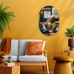Melkmeisje - Barista - Koffie - Vintage - Kunst - Abstract - Schilderij - Oude meesters Wandcirkel Ovaal Forex klein -sfeer4