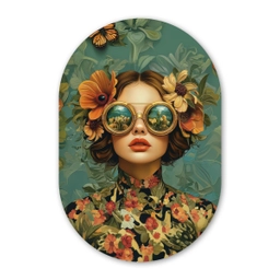 Vrouw - Bloemen - Vlinders - Natuur - Vintage Wandcirkel Ovaal Forex klein -3d