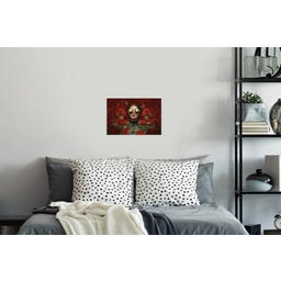Bloemen - Dieprood - Zonnebril - Vrouw Muursticker klein -slaapkamer