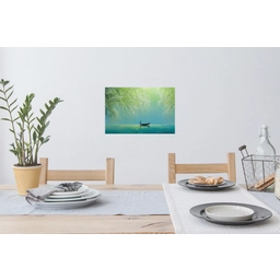 Bootje - Water - Bladeren - Bloesems Muursticker klein -eettafel