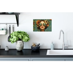 Vrouw - Bloemen - Vlinders - Natuur - Vintage Muursticker klein -keuken