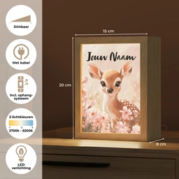 Hertje - Illustratie - Bloemen - Roze Light Box met kabel (Kinderlampje) klein -USP_NL