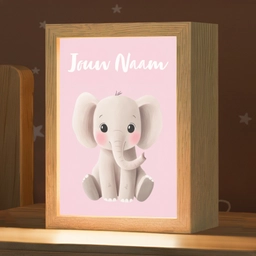 Olifant - Baby - Roze - Cartoon Light Box met kabel (Kinderlampje) klein -zzz_3d_website