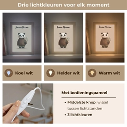 Panda - Blauwe bloemen - Zachtheid Light Box met kabel (Kinderlampje) klein -USP_lichtkleurNL