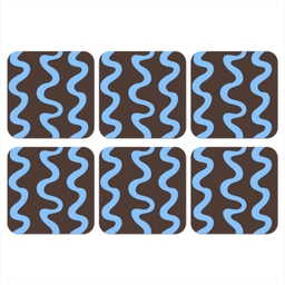 Kronkelende lijnen - Blauw - Bruin - Minimalistisch onderzetter kurk middel 366 -3d