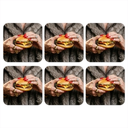 Vrouw - Hamburger - Bontjas onderzetter kurk middel -3d