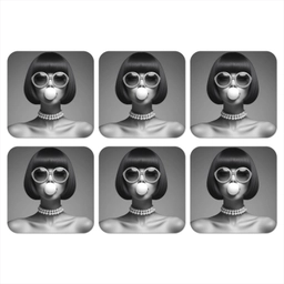 Vrouw - Zwart Wit - Ketting - Zonnebril onderzetter kurk middel -3d