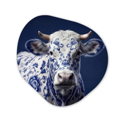 Koe - Delfts - Blauw - Artistiek Wandcirkel Organisch Aluminium middel -3d