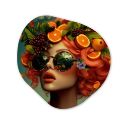 Vrouw - Sinaasappel - Bessen - Oranje Wandcirkel Organisch Aluminium middel -3d