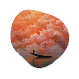 Zee - Boot - Wolken - Oranje Wandcirkel Organisch Aluminium middel -3d
