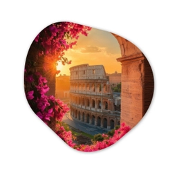 Colosseum - Rome - Roze Bloemen Wandcirkel Organisch Plexiglas middel -3d