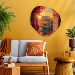 Colosseum - Rome - Roze Bloemen Wandcirkel Organisch Plexiglas middel -sfeer4