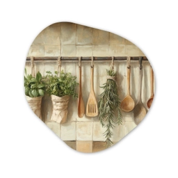 Hout - Keukengerei - Stilleven - Tegels Wandcirkel Organisch Plexiglas middel -3d