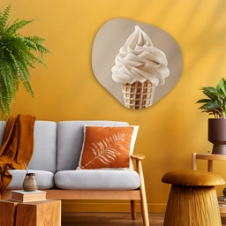 IJs - Softijs - Romig - Hoorntje - Beige Wandcirkel Organisch Plexiglas middel -sfeer4
