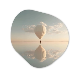 Luchtballon - Wolken - Water - Blauw Wandcirkel Organisch Plexiglas middel -3d