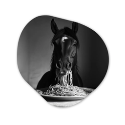 Paard - Bord - Pasta - Tafelkleed - Zwart Wit - Dieren Wandcirkel Organisch Plexiglas middel -3d