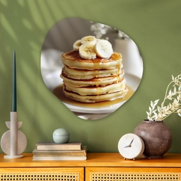 Pannenkoeken - Banaan - Siroop - Wit - Beige Wandcirkel Organisch Plexiglas middel -sfeer2