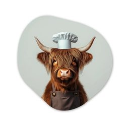 Schotse Hooglander - Bruin - Hoorns - Kokskleding Wandcirkel Organisch Plexiglas middel -3d