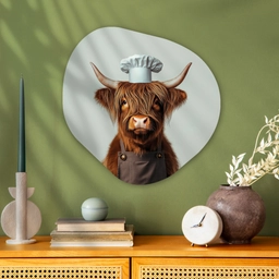 Schotse Hooglander - Bruin - Hoorns - Kokskleding Wandcirkel Organisch Plexiglas middel -sfeer2