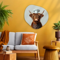 Schotse Hooglander - Bruin - Hoorns - Kokskleding Wandcirkel Organisch Plexiglas middel -sfeer4