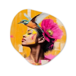 Vogel - Vrouw - Abstract - Bloem Wandcirkel Organisch Plexiglas middel -3d
