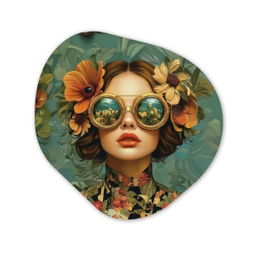 Vrouw - Bloemen - Vlinders - Natuur - Vintage Wandcirkel Organisch Plexiglas middel -3d