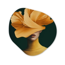 Vrouw - Hoed - Geel Wandcirkel Organisch Plexiglas middel -3d