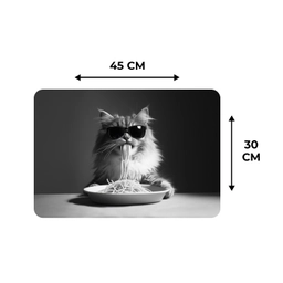 Langharige kat - Zonnebril - Spaghetti - Humor - Zwart - wit Placemat vinyl groot -specs