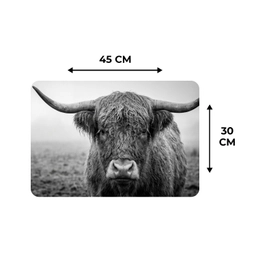 Schotse hooglander - Zwart - Wit - Gras Placemat vinyl groot -specs