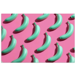 Bananen - Patroon - Blauw - Roze poster papier klein -3d