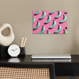 Bananen - Patroon - Blauw - Roze poster papier klein -sfeer1