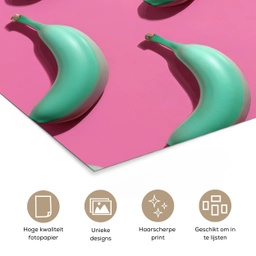 Bananen - Patroon - Blauw - Roze poster papier klein -closeup_NL