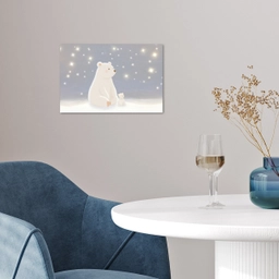 Ijsbeer - Sneeuw - Sterren - Blauw poster papier klein -sfeer3
