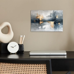 Kunst - Grijs - Goud - Abstract poster papier klein -sfeer1