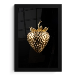 Aardbei - Goud - Zwart - Chrome fotolijst zwart zonder passe partout klein -3d